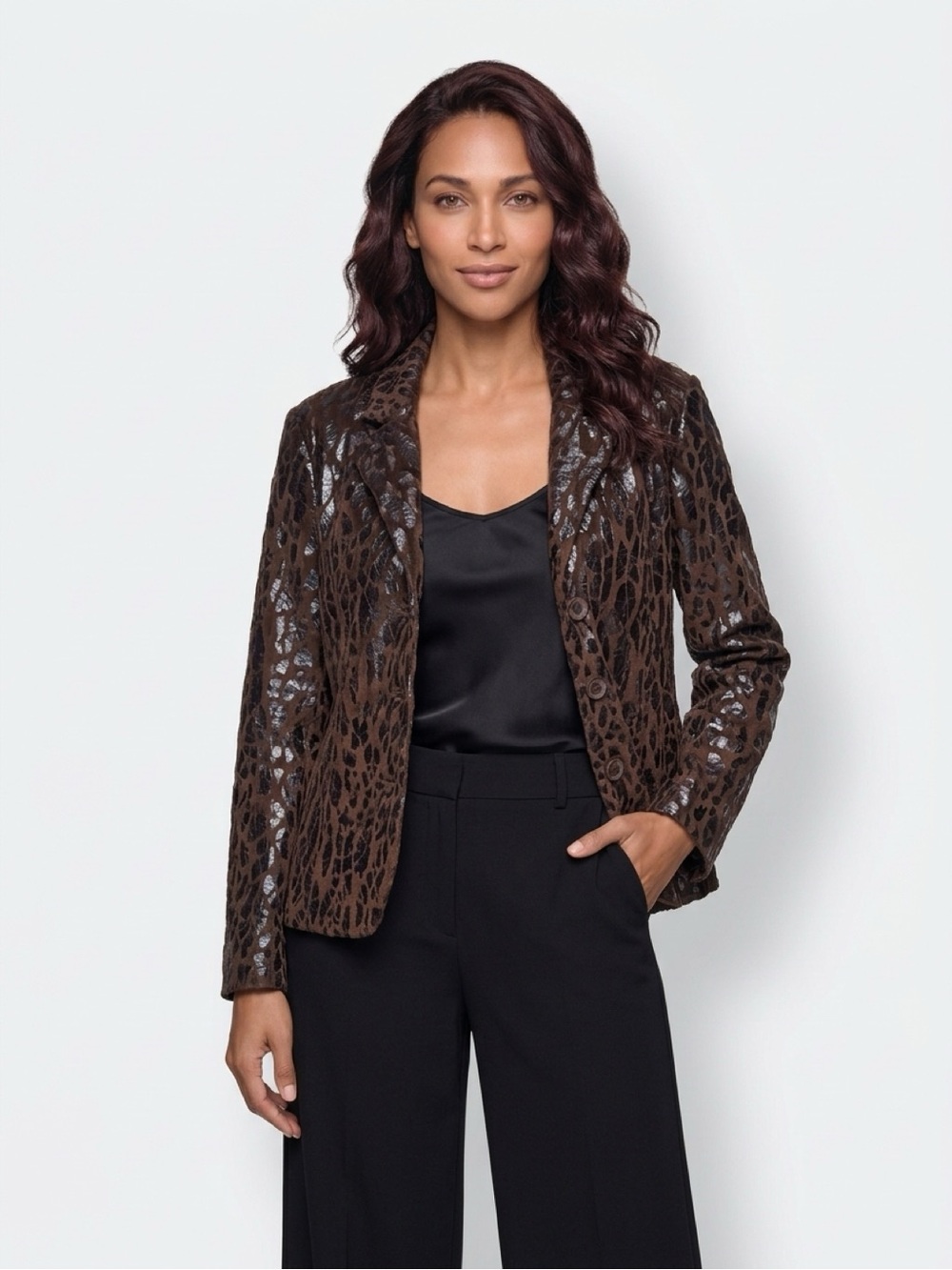 Bamboo Traders Brown Leopard-Print Blazer